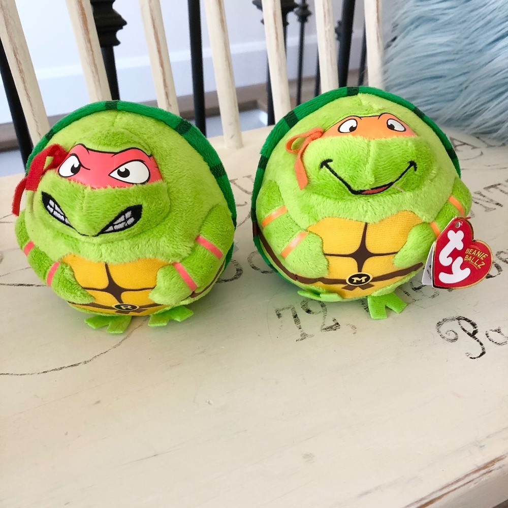 TEENAGE Mutant Ninja Turtles, Ty Beanie Ballz, Plush Toys, Set of 2 - Picture 1 of 9